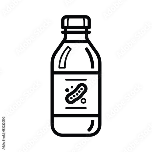 Simple outline icon of a bottle with a pickle on the label