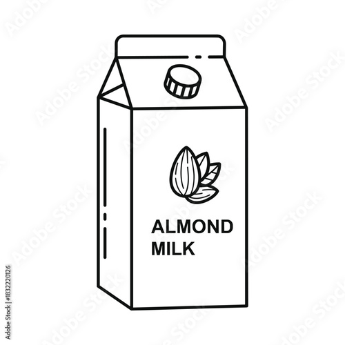 Hand drawn illustration of a carton of almond milk with an almond icon
