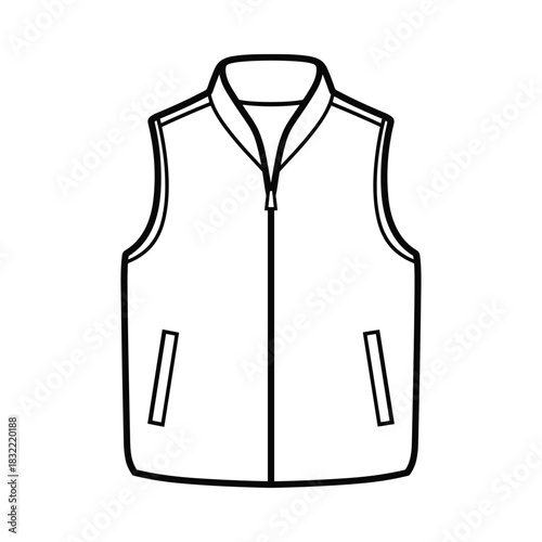 Simple line drawing of a sleeveless zippered vest with pockets