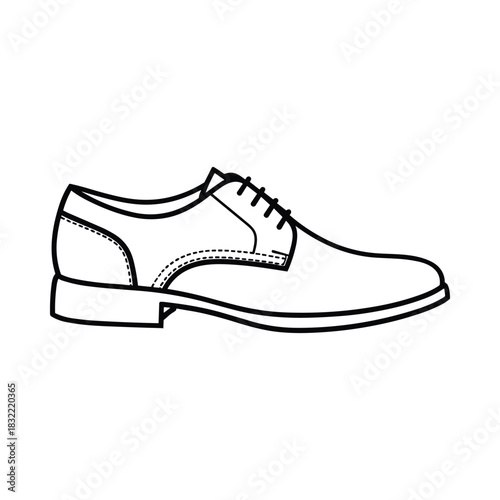 Classic black leather oxford shoe with laces hand drawn sketch on white background