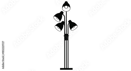 A sleek modern floor lamp with multiple adjustable heads presented as a striking silhouette
