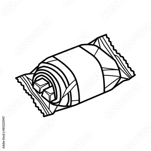 Hand drawn illustration of a rolled up snack bar in its wrapper