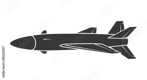 A striking black and white illustration of a missile in flight a dynamic silhouette