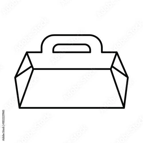 Simple line drawing of a white take out food box with a handle