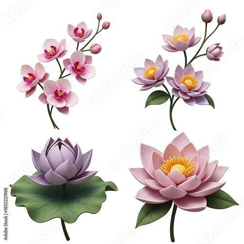 Four beautiful and intricate flower designs on a white background artful