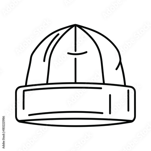 Simple black and white line drawing of a beanie hat with a folded brim
