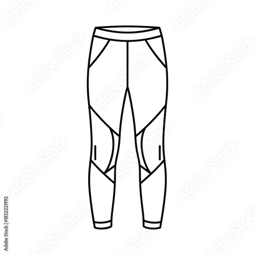 Line drawing illustration of athletic leggings with panel details and pockets