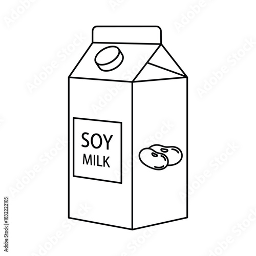 Simple line drawing of a soy milk carton with soybeans