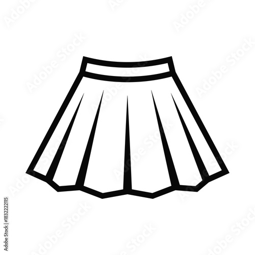 Simple black and white line art illustration of a pleated skirt
