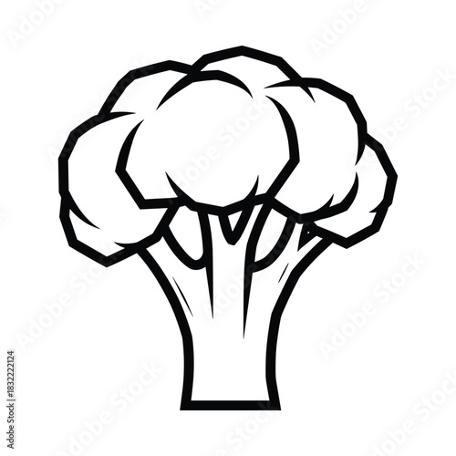 Simple line art illustration of a broccoli head with a thick stem
