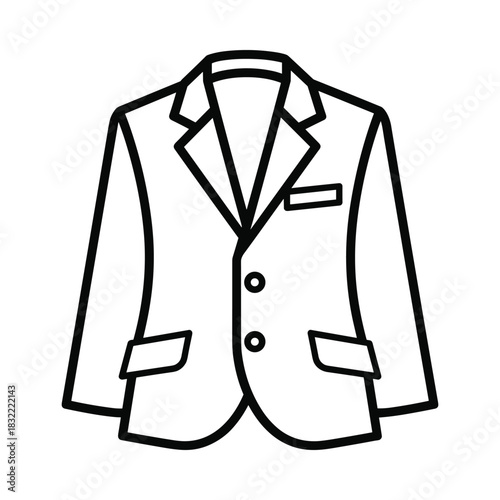 Simple black and white line drawing of a classic men s suit jacket