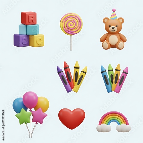 Vibrant Celebration 3D Render with Toys Candy and Festive Elements