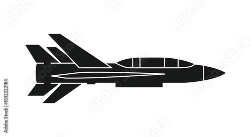 A striking black side view of a modern fighter jet sharply defined silhouette