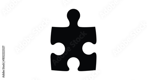 A single black puzzle piece is prominently displayed against a white background silhouette