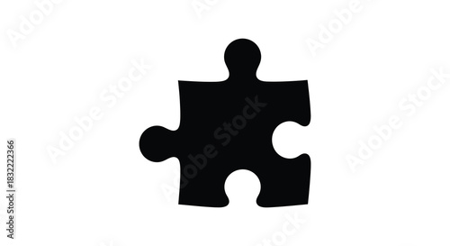 A single black puzzle piece stands out against a stark white background silhouette