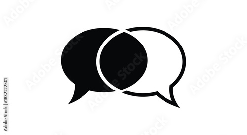Two overlapping speech bubbles in a contrasting black and white design a simple silhouette