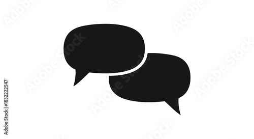 Two overlapping black speech bubbles representing communication and discussion a bold silhouette