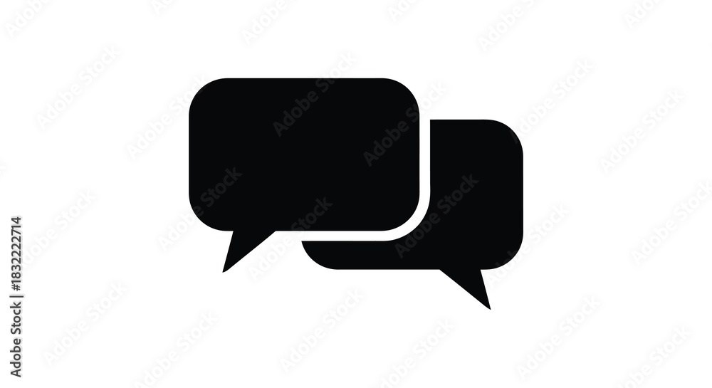 Fototapeta premium Two overlapping black speech bubbles representing communication and dialogue minimal design silhouette