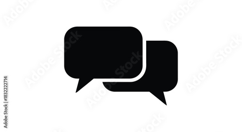 Two overlapping black speech bubbles representing communication and dialogue minimal design silhouette