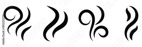 Abstract smoke swirl vector set – wispy steam stems, curling mist plumes and wavy vapor elements icons isolated on transparent background for decorative design, aroma concept