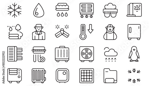 Minimalist HVAC and climate control icon set featuring cooling, heating, and refrigeration symbols