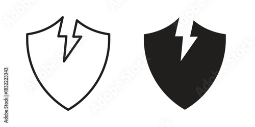 Broken shield icon symbol. Classic flat and linr style