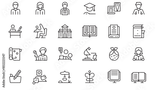 Modern thin-line education icons for user interfaces and instructional design