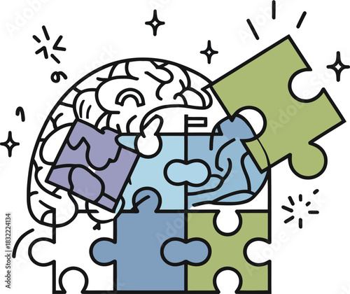 Brain puzzle pieces forming a thought process
