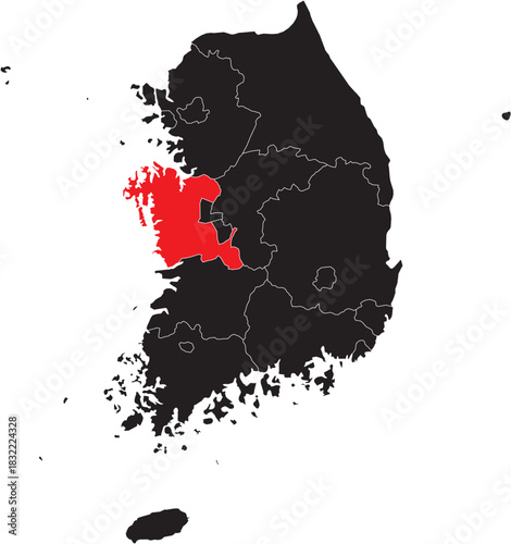 South Chungcheong Province on the Map of South Korea Vector Editable