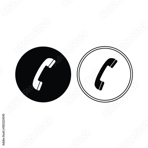 Phone icon set in black and white circles for communication