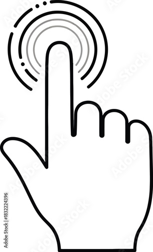 Hand cursor clicking a button with radiating ripple effects, symbolizing user interaction and digital selection