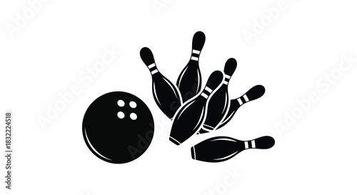 A striking scene of a bowling ball colliding with pins a classic game silhouette