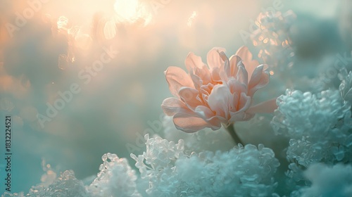 An elegant close-up of a single lilac bloom surrounded by softly blurred pastel shades of mint green and pale peach