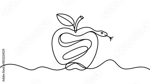 a snake curled inside an apple, symbolizing temptation, nature, and simplicity in modern graphic design.