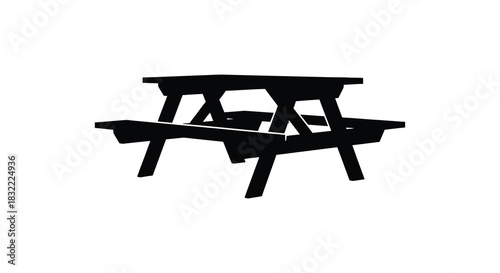 A simple black picnic table design stands alone a stark visual representation silhouette