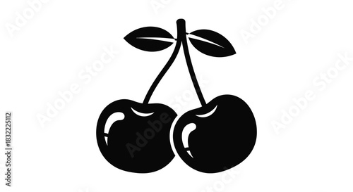 A simple dark depiction of two cherries hanging from a branch a striking silhouette