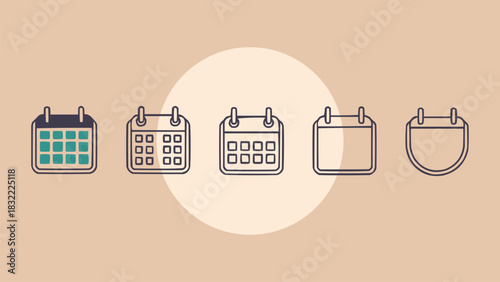 Calendar icon set with hand-drawn style date symbols in minimal outline design