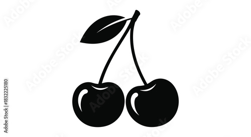 A simple elegant depiction of two cherries connected by a stem rendered as a silhouette