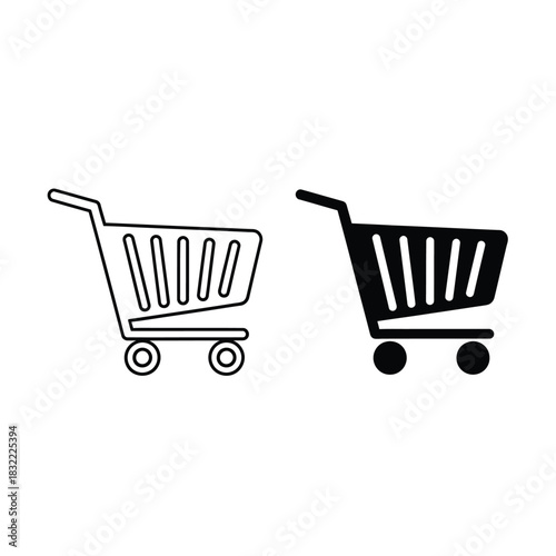 Shopping cart icons in black and white for e commerce design