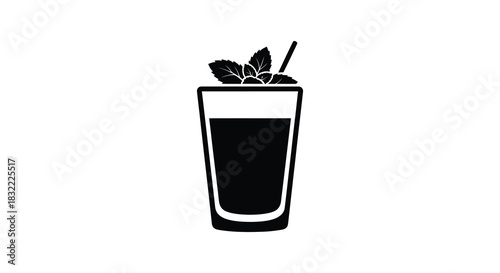A refreshing glass of dark liquid with mint garnish displayed as a striking silhouette