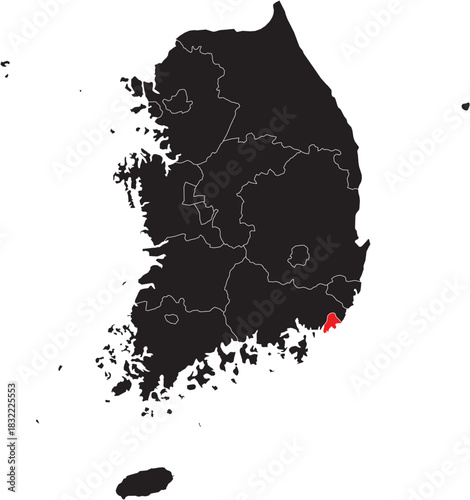 Busan Province on Map of South Korea Vector Editable