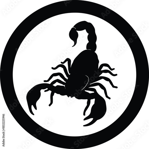 Illustration Black scorpion in a circle silhouette vector