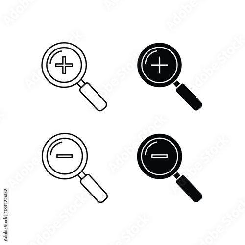 Magnifying glass icons with plus and minus signs for zoom functionality