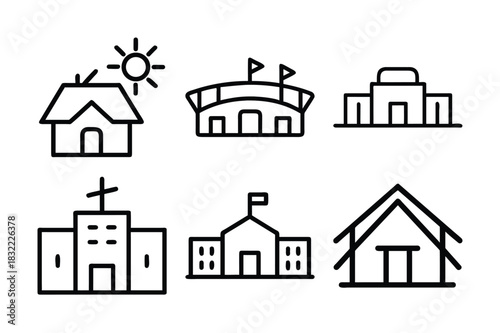 Building Icons Set Architecture Infrastructure and Public Services concept