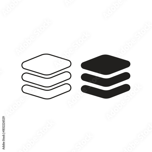 Layers icon set representing data stacking and organization in black and white