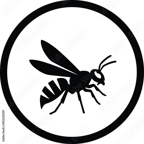 Illustration of a wasp inside a circle silhouette vector