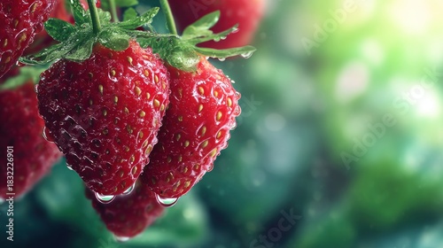 Fresh strawberries with water droplets