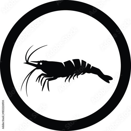 Illustration shrimp silhouette inside circle sign aquatic animal silhouette vector