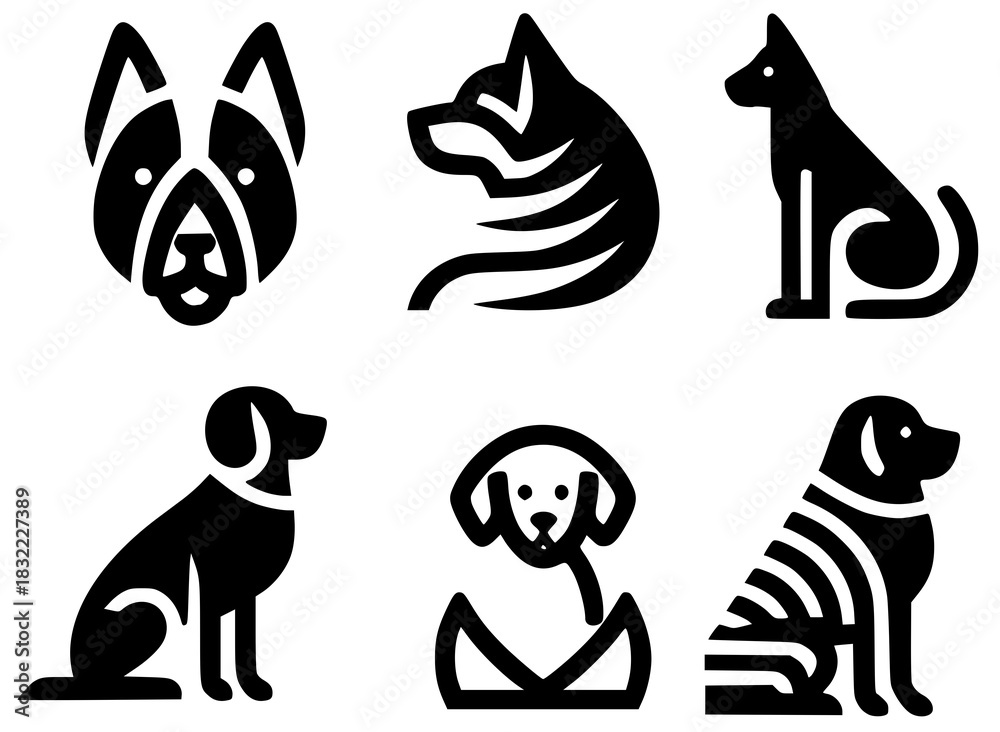Fototapeta premium A set of minimalist dog icons and logos.