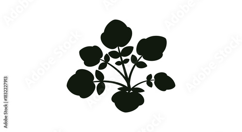 A minimalist depiction of a flowering plant in a pot showcasing a dark silhouette
